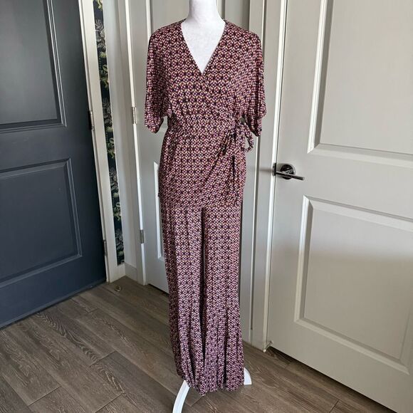 Anthropologie Geo Print Matching Set with Wrap Top and Bellbottom Flares Size M